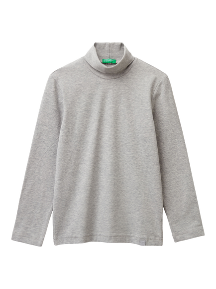Benetton Kids' High Neck Long Sleeve T-Shirt, Grey, Grey
