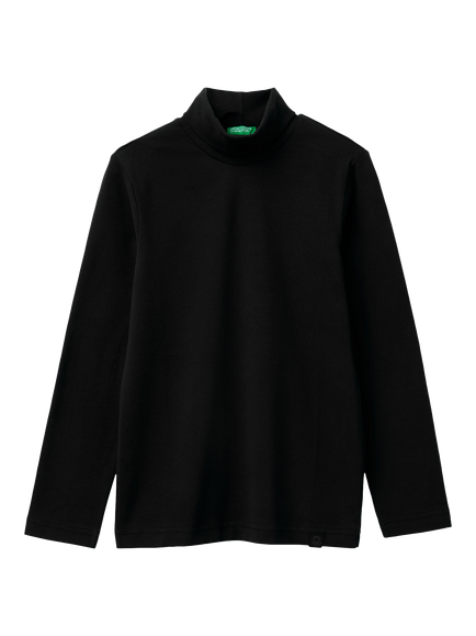 Benetton Kids' Turtle Neck Long Sleeve T-Shirt, Black, Black