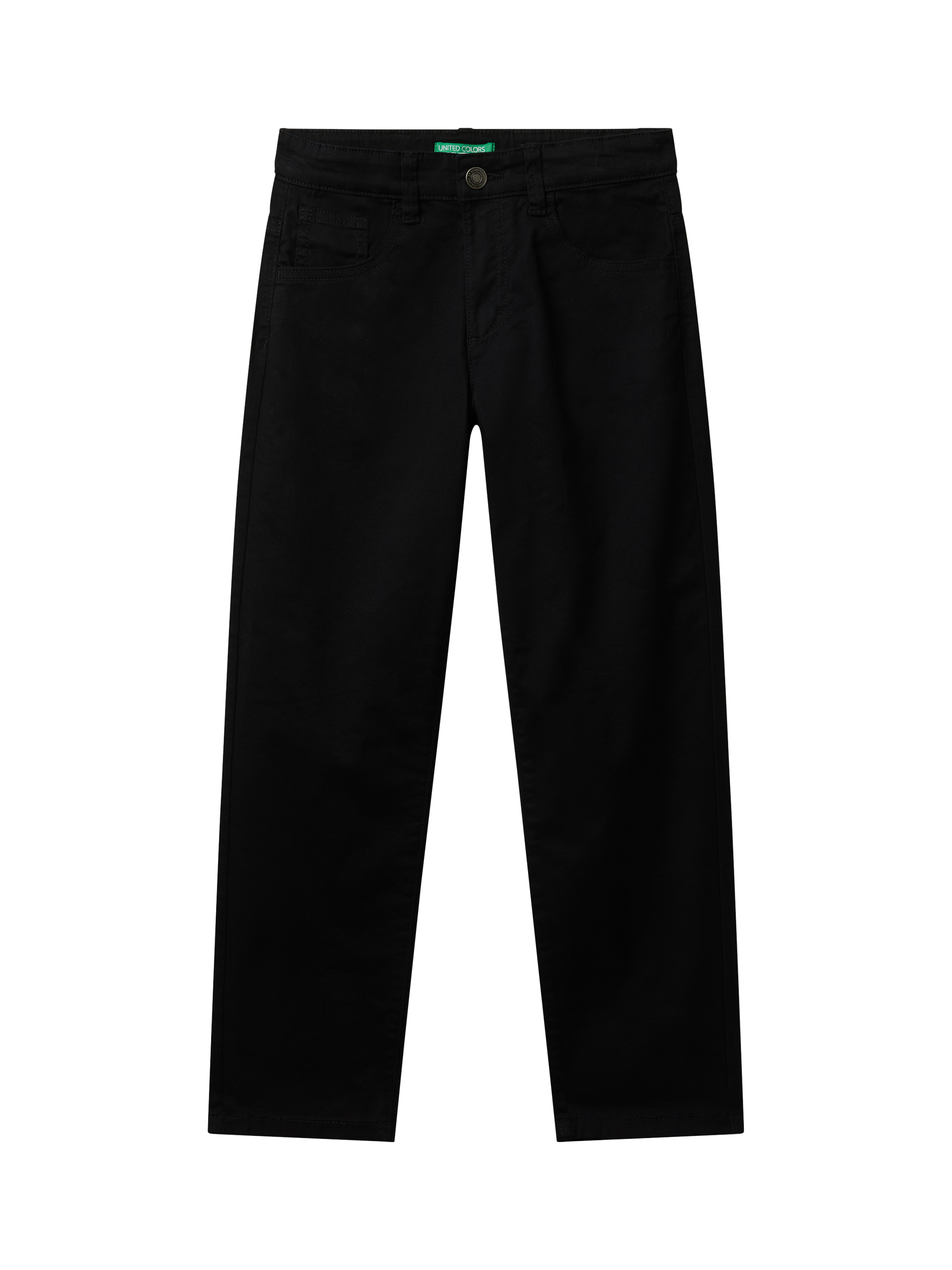 Product image 1 of 3, which shows Benetton Kids' Cotton Blend Slim Five Pocket Trousers, Black, 6-7 years