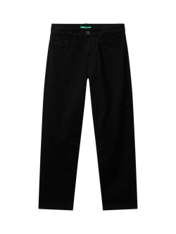 Benetton Kids' Cotton Blend Slim Five Pocket Trousers, Black