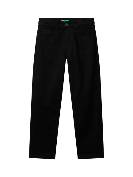 Benetton Kids' Cotton Blend Slim Five Pocket Trousers, Black