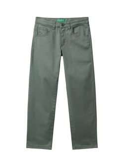 Benetton Kids' Cotton Blend Slim Five Pocket Trousers, Green