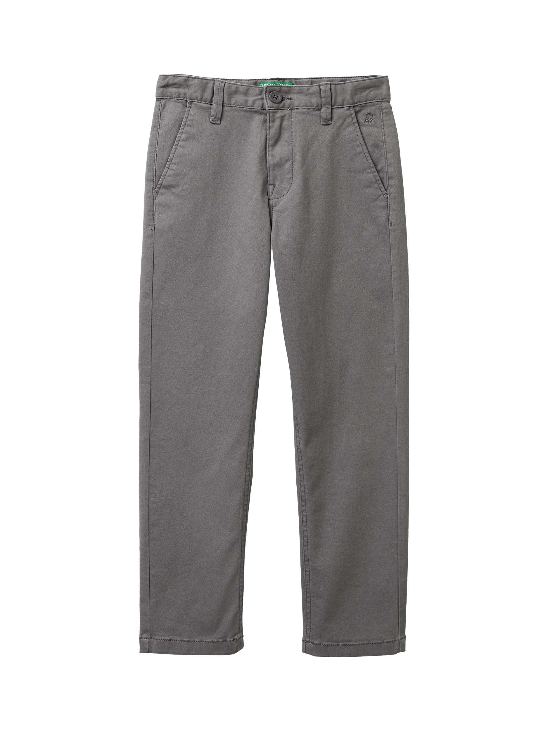 Product image 1 of 3, which shows Benetton Kids' Stretch Chino Trousers, Grey, 6-7 years