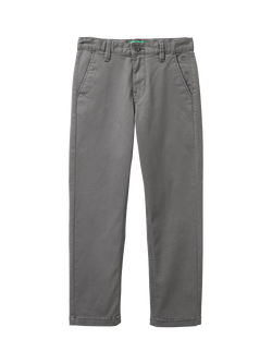 Benetton Kids' Stretch Chino Trousers, Grey, Grey