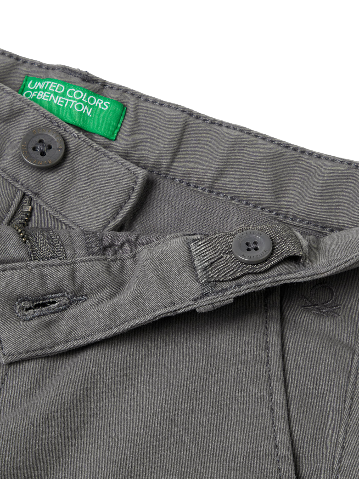 Product image 3 of 3, which shows Benetton Kids' Stretch Chino Trousers, Grey, 6-7 years