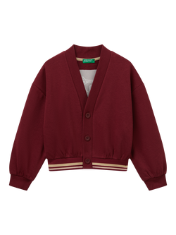 Benetton Kids' Cotton Blend Long Sleeve Cardigan, Red