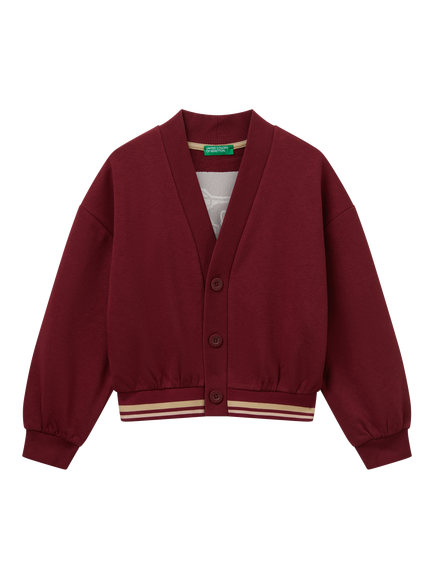 Benetton Kids' Cotton Blend Long Sleeve Cardigan, Red