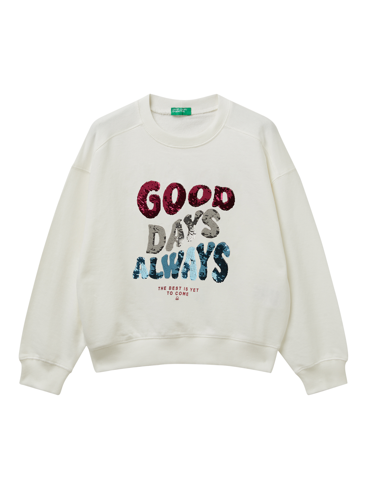 Product image 1 of 3, which shows Benetton Kids' Cotton Crew Neck Jumper, White, 6-7 years
