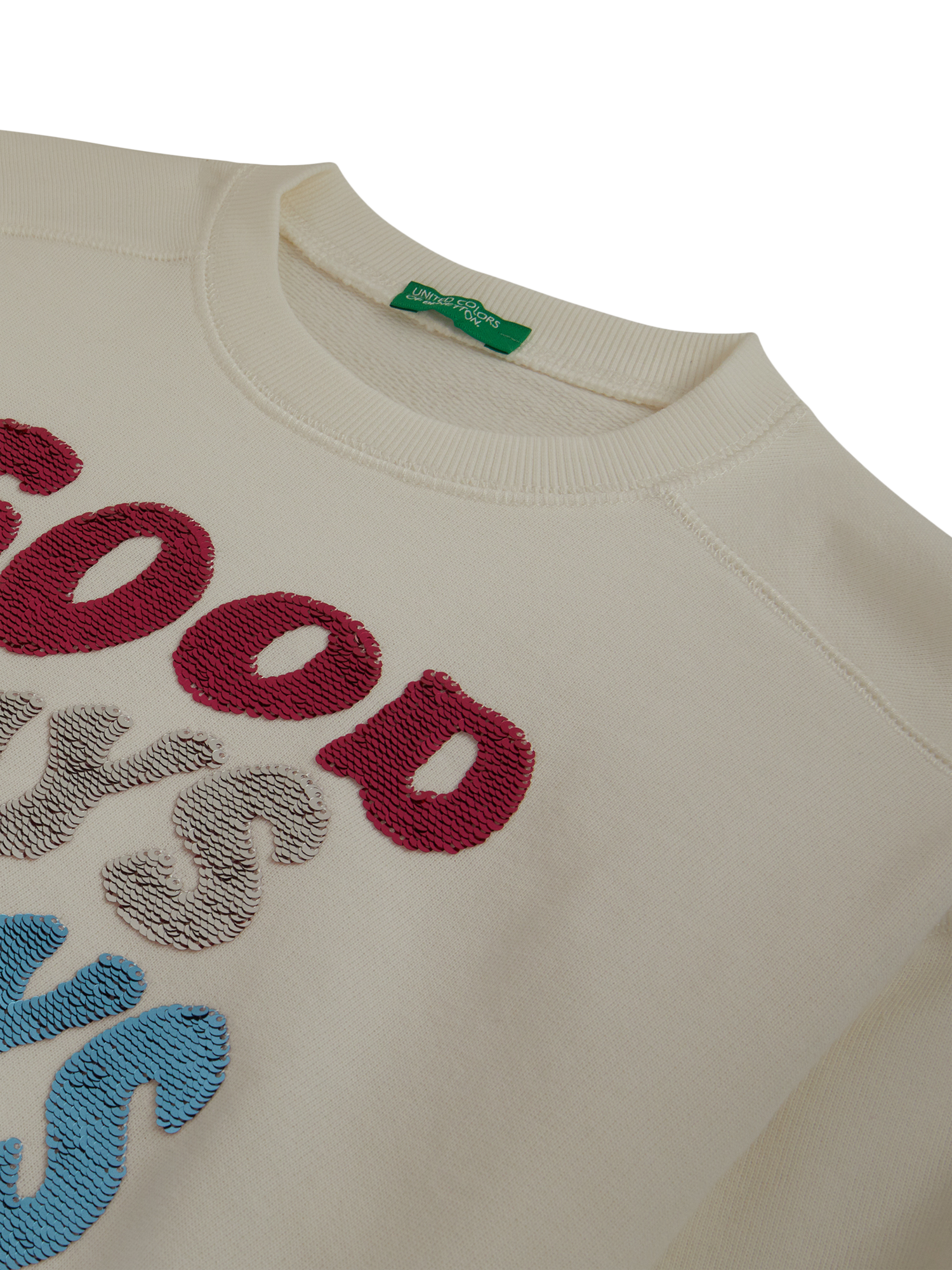Product image 3 of 3, which shows Benetton Kids' Cotton Crew Neck Jumper, White, 6-7 years
