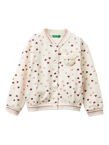 Benetton Kids' Hearts Cotton Blend Fleece, Multicolor
