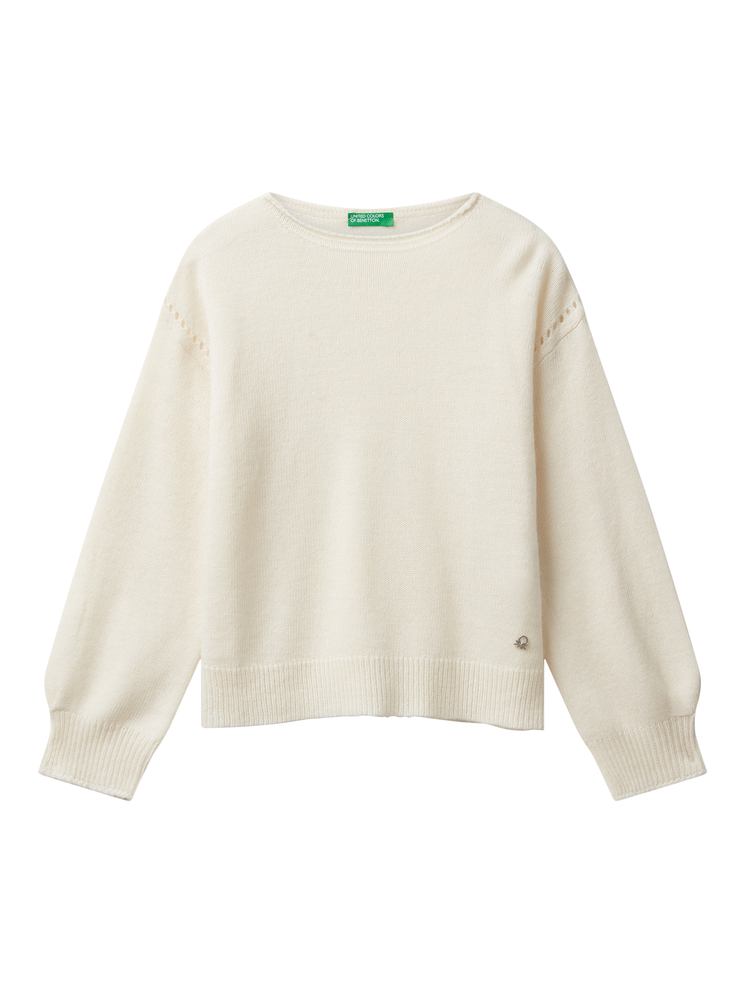 Product image 1 of 3, which shows Benetton Kids' Wool Blend Jumper, White, 6-7 years