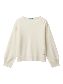 Benetton Kids' Wool Blend Jumper, White