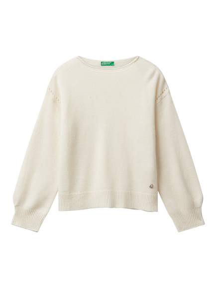 Benetton Kids' Wool Blend Jumper, White