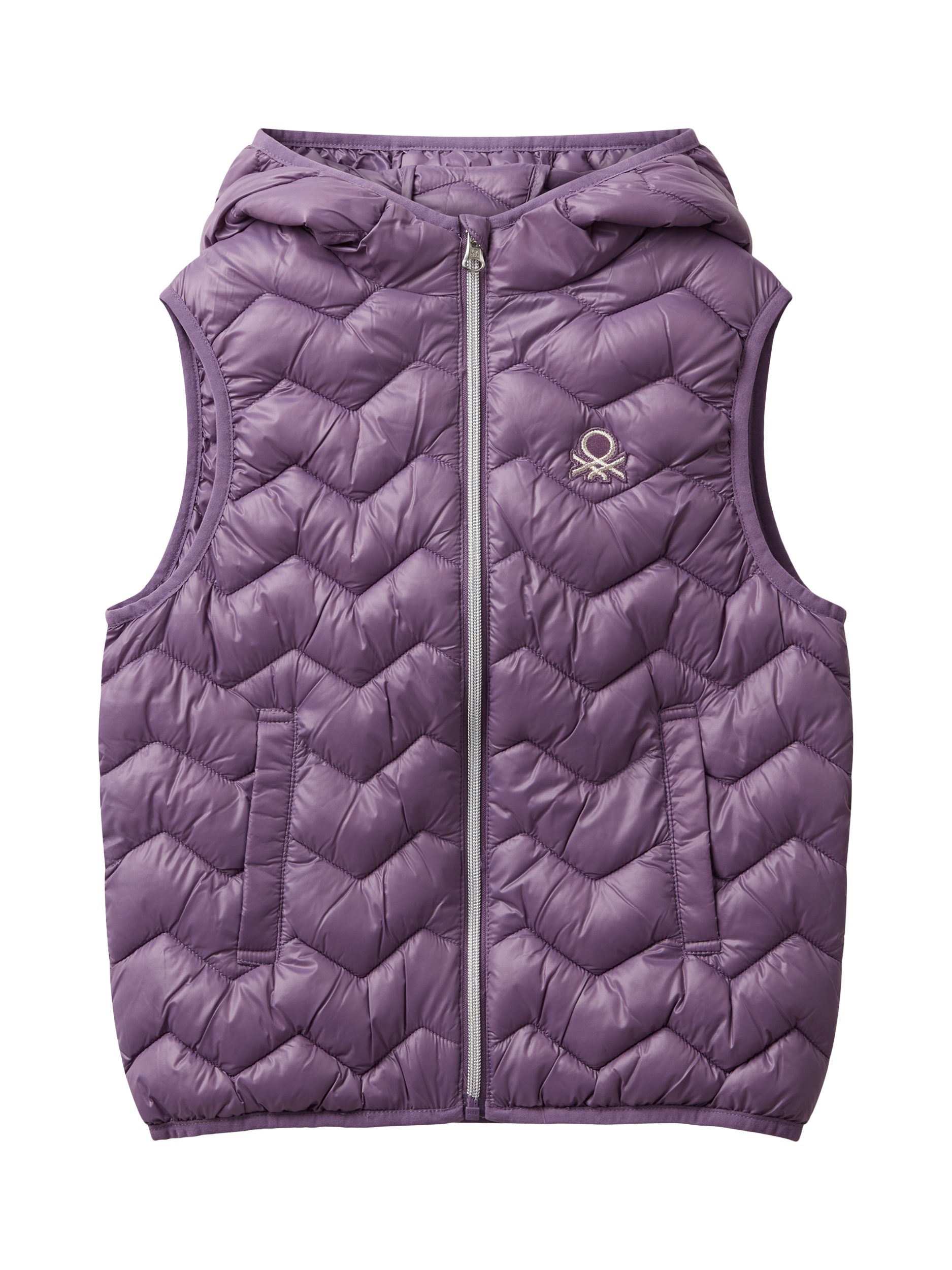 Product image 1 of 3, which shows Benetton Kids' Quilted Gilet, Violet, 11-12 years