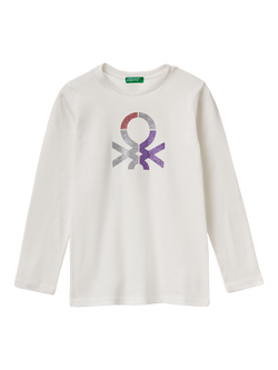 Benetton Kids' Cotton Long Sleeve T-Shirt, White