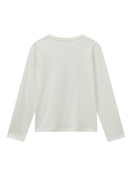 Benetton Kids' Cotton Long Sleeved Glitter Heart T-Shirt, White - view 2, White