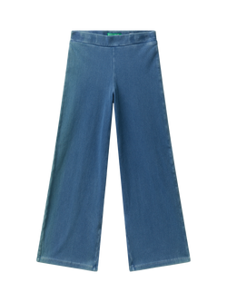 Benetton Kids' Cotton Blend Wide Leg Jeans, Blue