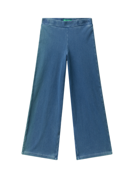 Benetton Kids' Cotton Blend Wide Leg Jeans, Blue