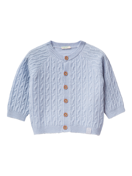 Benetton Kids' Wool Blend Cardigan, Light Blue