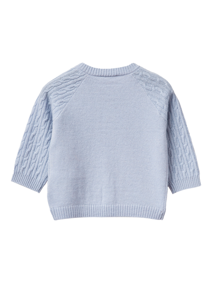 Benetton Kids' Wool Blend Cardigan - view 2, Light Blue