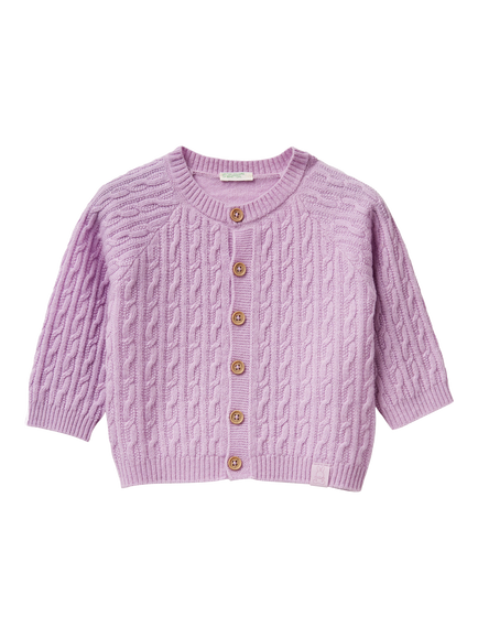 Benetton Kids' Wool Blend Cardigan, Violet