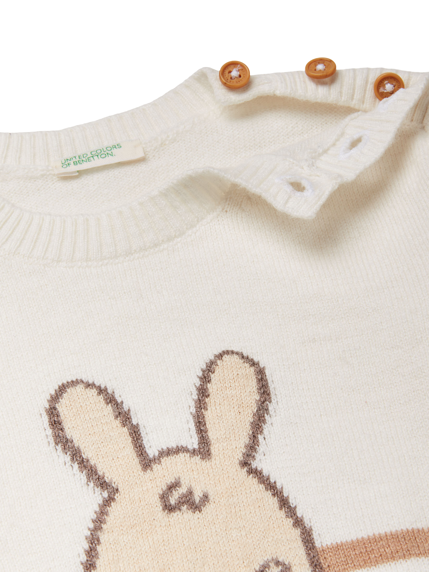 Product image 3 of 3, which shows Benetton Kids' Cotton Blend Crew Neck Jumper, White, 1-3 months