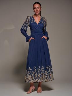 Jolie Moi Floral Mirrored Maxi Dress, Navy Floral, Navy Floral