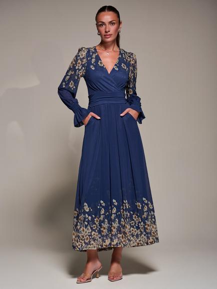 Jolie Moi Floral Mirrored Maxi Dress, Navy Floral, Navy Floral