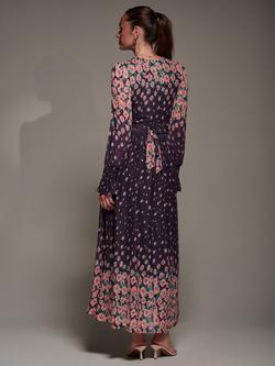 Jolie Moi Floral Mirrored Mesh Maxi Dress, Purple Floral - view 2, Purple Floral