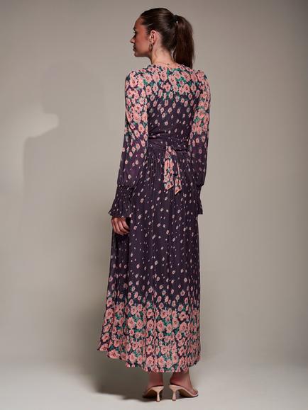 Jolie Moi Floral Mirrored Mesh Maxi Dress, Purple Floral - view 2, Purple Floral