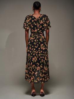 Jolie Moi Floral Pleated Chiffon Midaxi Dress, Black Floral - view 2, Black Floral
