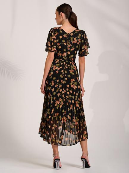 Jolie Moi Floral Pleated Chiffon Midaxi Dress, Black Floral - view 2, Black Floral