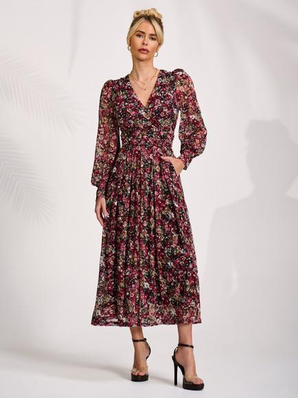 Jolie Moi Floral Lace Maxi Dress, Black Red Floral, Black Red Floral