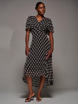 Jolie Moi Abstract Angel Sleeve Midaxi Dress, Black Geo, Black Geo