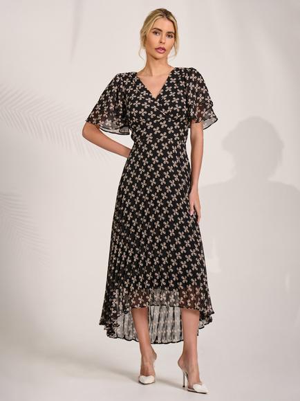 Jolie Moi Abstract Angel Sleeve Midaxi Dress, Black Geo, Black Geo