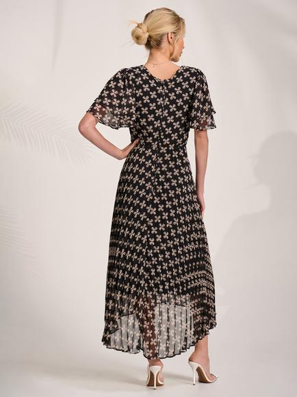 Jolie Moi Abstract Angel Sleeve Midaxi Dress, Black Geo - view 2, Black Geo