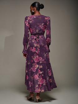 Jolie Moi Floral Long Sleeve Maxi Dress, Purple Floral - view 2, Purple Floral