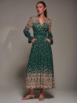 Jolie Moi Floral Mirrored Long Sleeve Mesh Maxi Dress, Green Floral, Green Floral