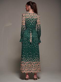 Jolie Moi Floral Mirrored Long Sleeve Mesh Maxi Dress, Green Floral - view 2, Green Floral