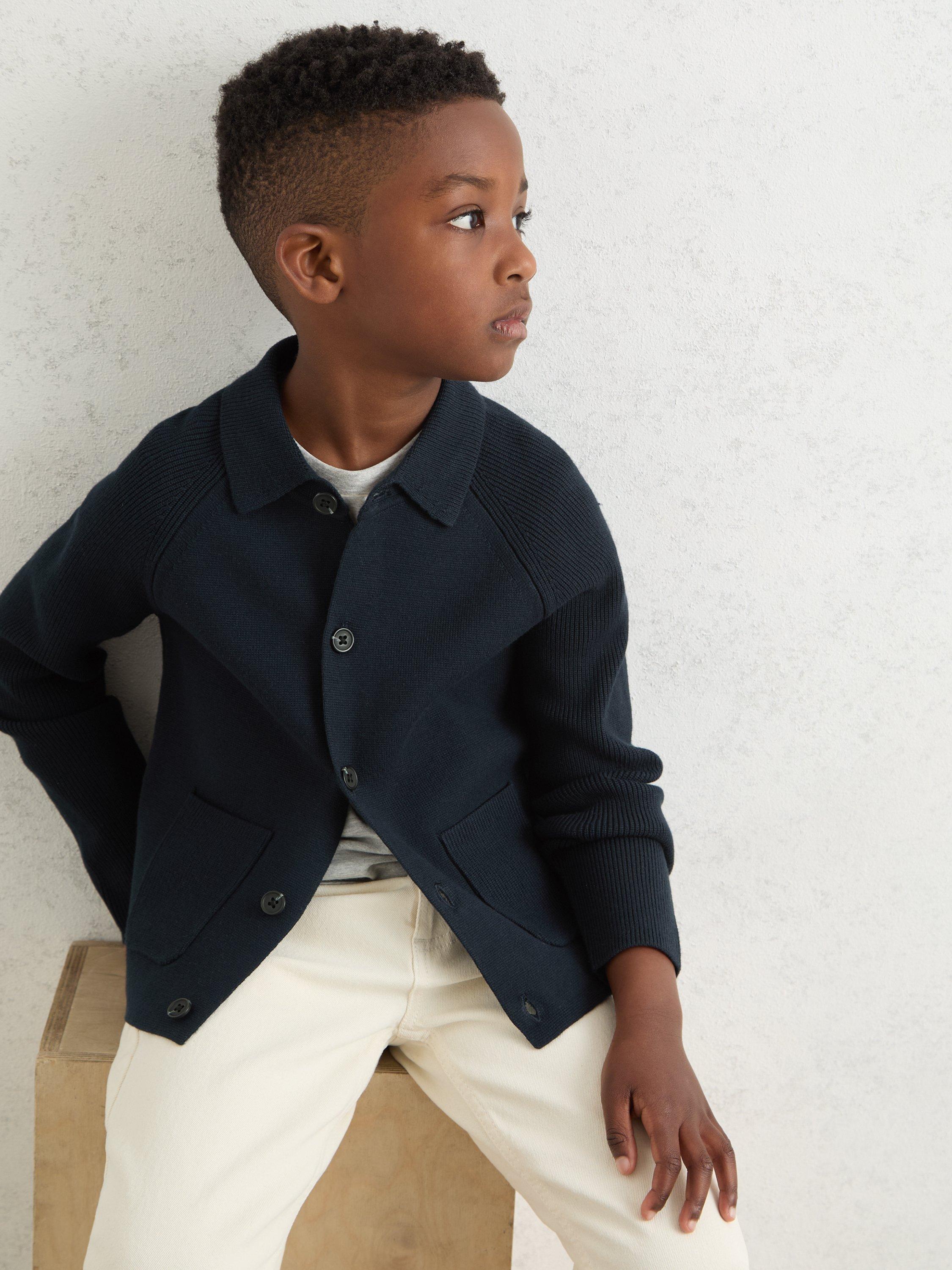 Product image 3 of 4, which shows Reiss Kids' Fitzgerald Cardigan, Navy, 5-6 years