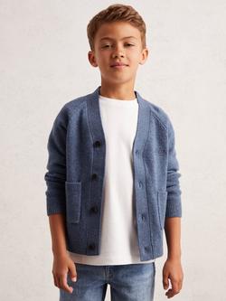 Reiss Station Embroidered Logo Cardigan, Blue - view 2, Blue