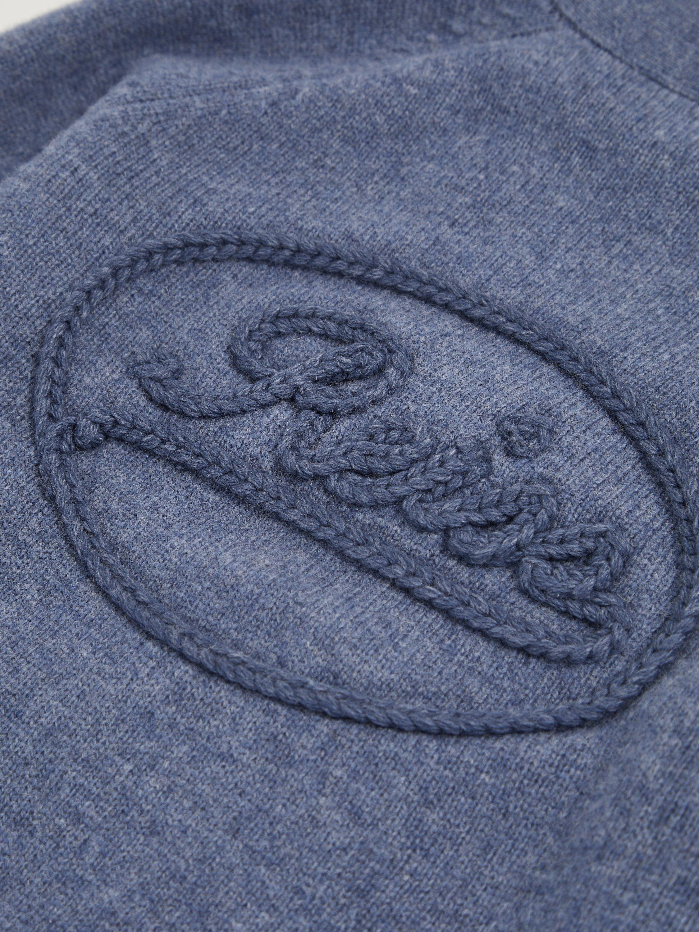 Product image 4 of 4, which shows Reiss Station Embroidered Logo Cardigan, Blue, 3-4 years