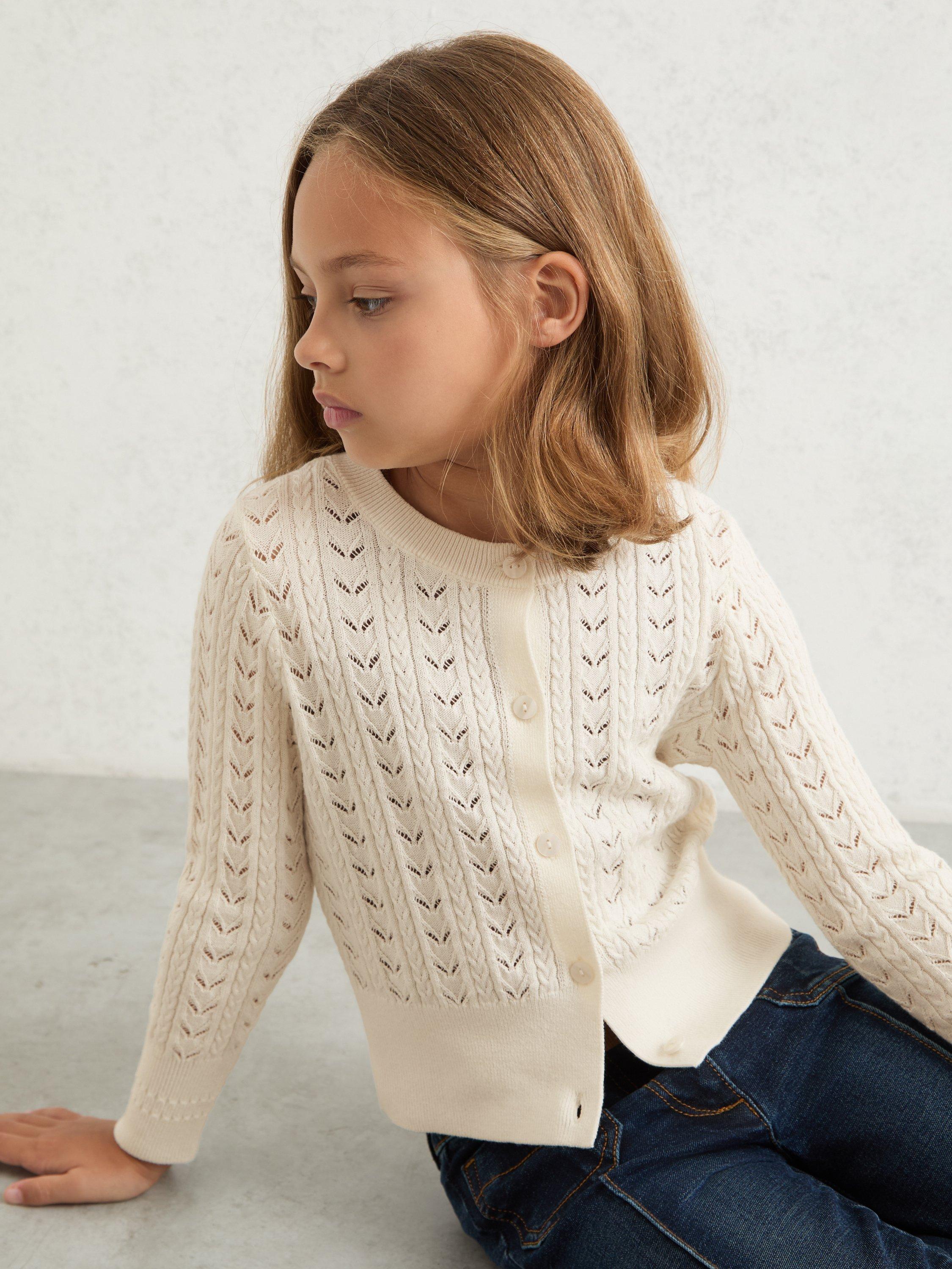 Product image 2 of 4, which shows Reiss Kids' Flo Cardigan, Ivory, 3-4 years