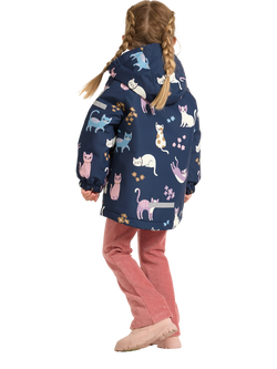 Lindex Kids' Waterproof Hooded Cat Print Jacket, Dark Blue - view 2, Dark Blue