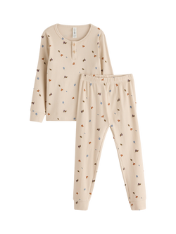 Lindex Kids' Cotton Long Sleeved Pyjama Set, Light Beige, Light Beige