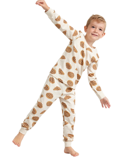 Lindex Kids' Cotton Long Sleeved Cinnamon Bun Pyjamas, Light Beige, Light Beige