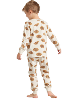 Lindex Kids' Cotton Long Sleeved Cinnamon Bun Pyjamas, Light Beige - view 2, Light Beige