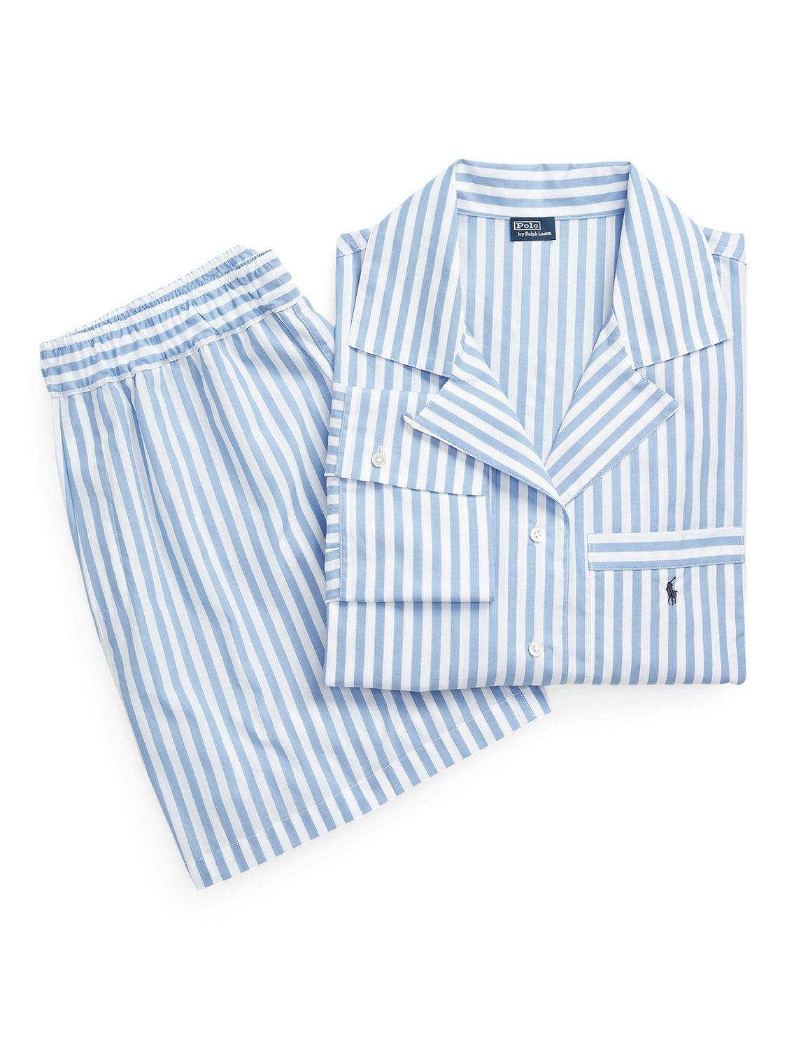 Product image 5 of 5, which shows Ralph Lauren Crop Top Striped Boxer Pyjama Set, White X Hydrangea, XS