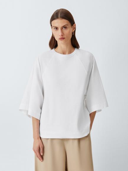 John Lewis Oversized Cut Out Cotton Poplin Top, White