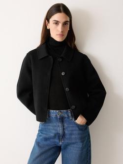 Jigsaw Double Faced Button Up Coat, Black